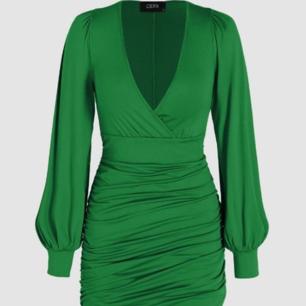 Cider Hunter Green Ruched Dress NWT
